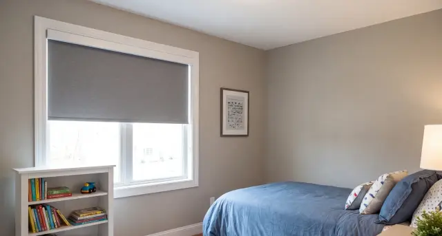 Roller shades in a dining room